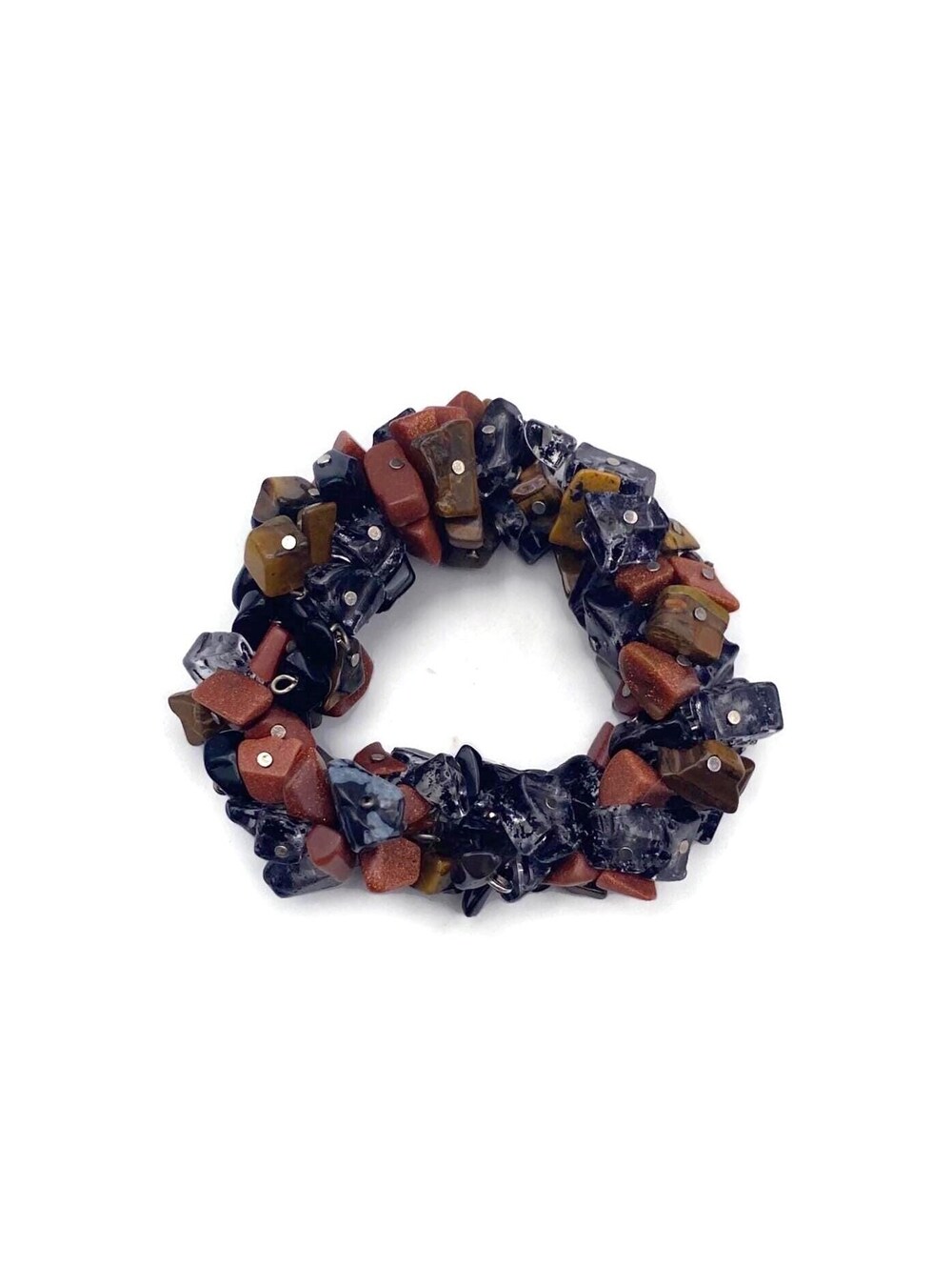 Vintage Handmade Jasper and Agate Gemstone Chip Beaded 6 Inch Elastic Bracelet.